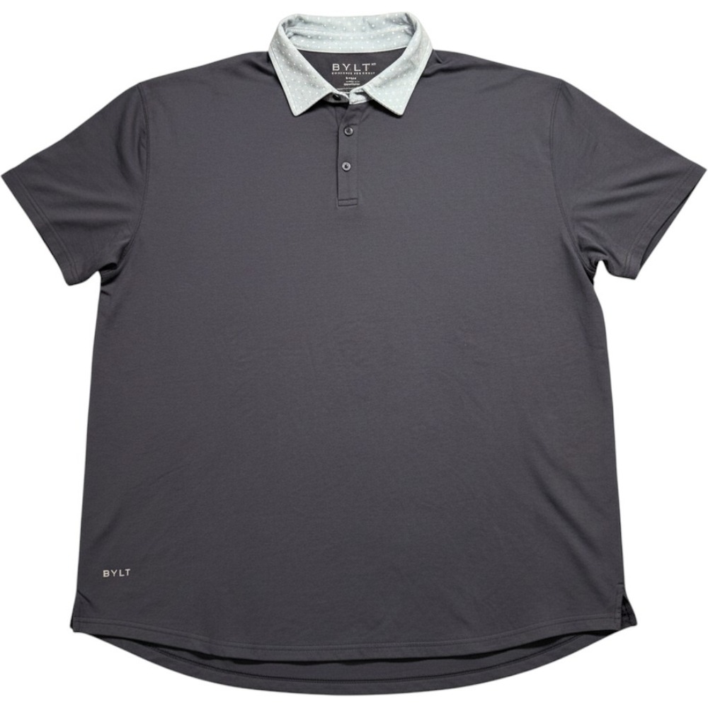 BYLT Premium Basics Lux Polo Shirt Mens XXL Gray Polka Dot Collar Short Sleeve